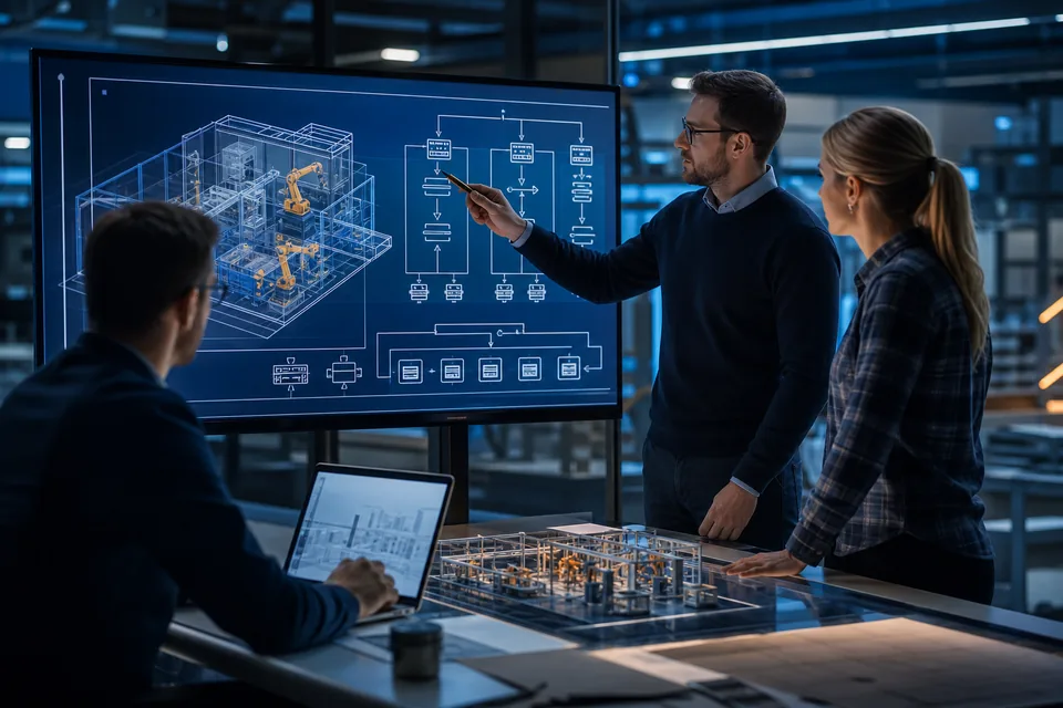 Engineering team developing a technical automation concept
